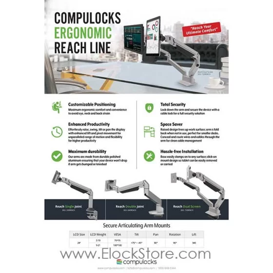 Bras articulé télescopique VESA - Compulocks 660REACH