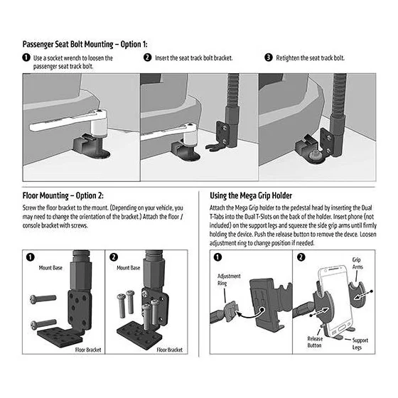 Bras Flexible pour Téléphone avec fixation siège ARKON SM488L22