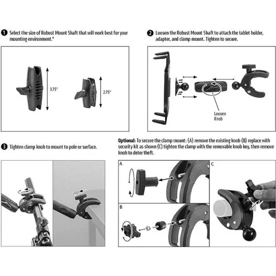 Support tablette avec pince robuste sécurisée ARKON TAB1RMCPM